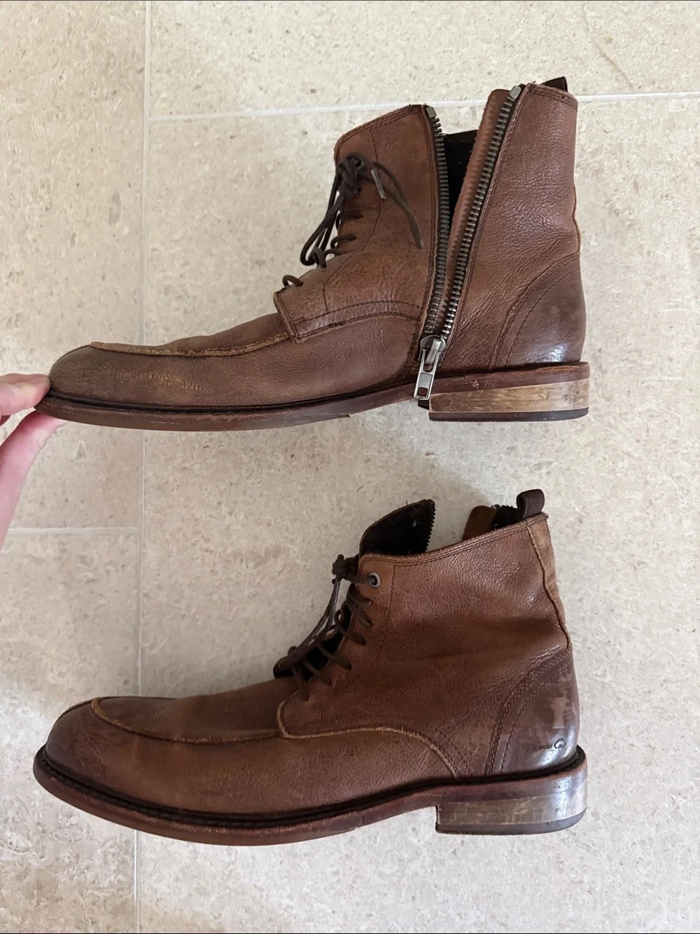 Kenneth Cole Brown Leather Chukka Boots with Lace-Up and Side Zip